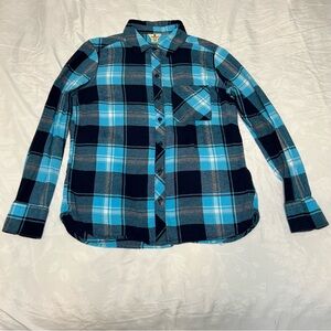 Woolrich Plaid Flannel Button Up Shirt Women's Small Blue Cotton Outdoor Casual
